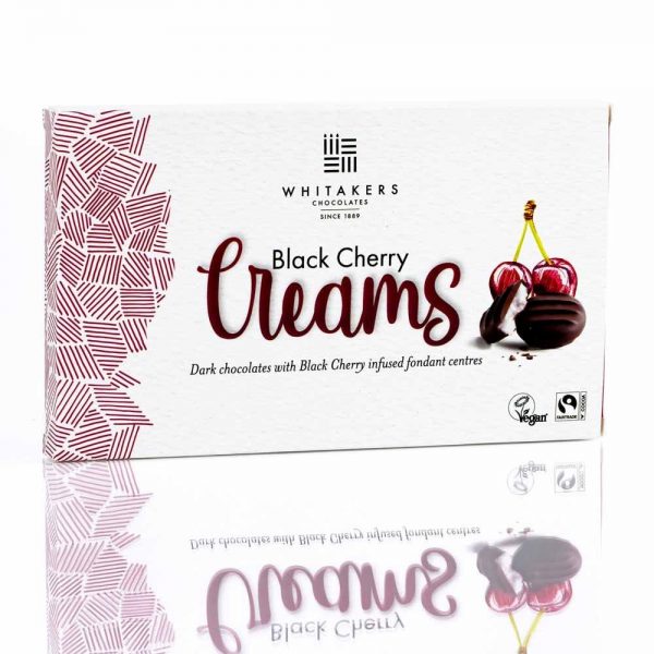 Cutie cu ciocolată Whitakers – Ciocolată neagră cu cremă fondant cu cireșe negre